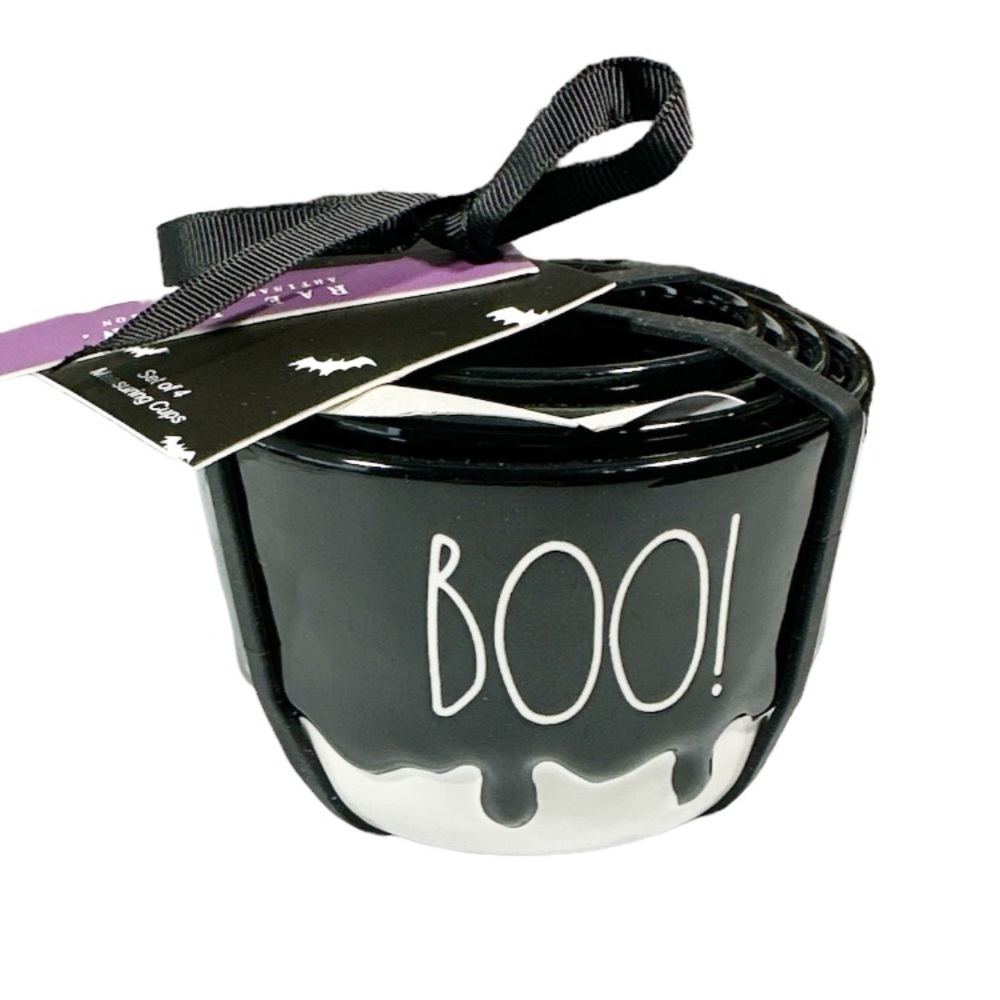 NEW Rae Dunn BOO! SPOOKY EEK! SCARY Halloween Black Drip Measuring Cups